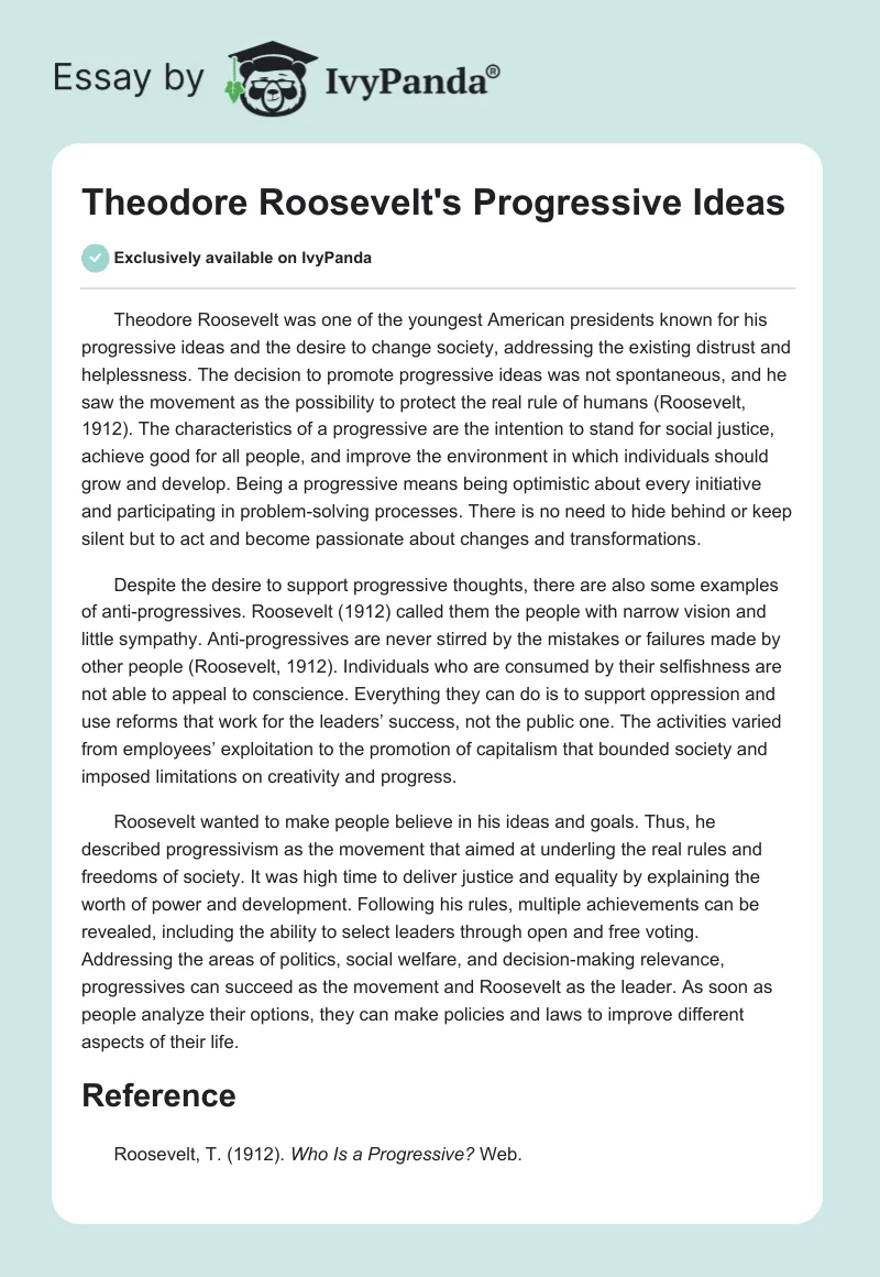 Theodore Roosevelt's Progressive Ideas. Page 1