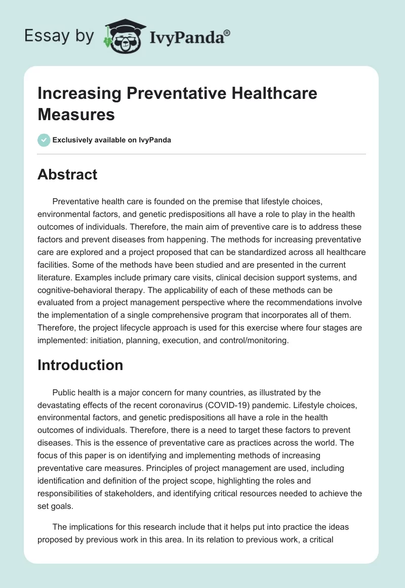 Increasing Preventative Healthcare Measures. Page 1