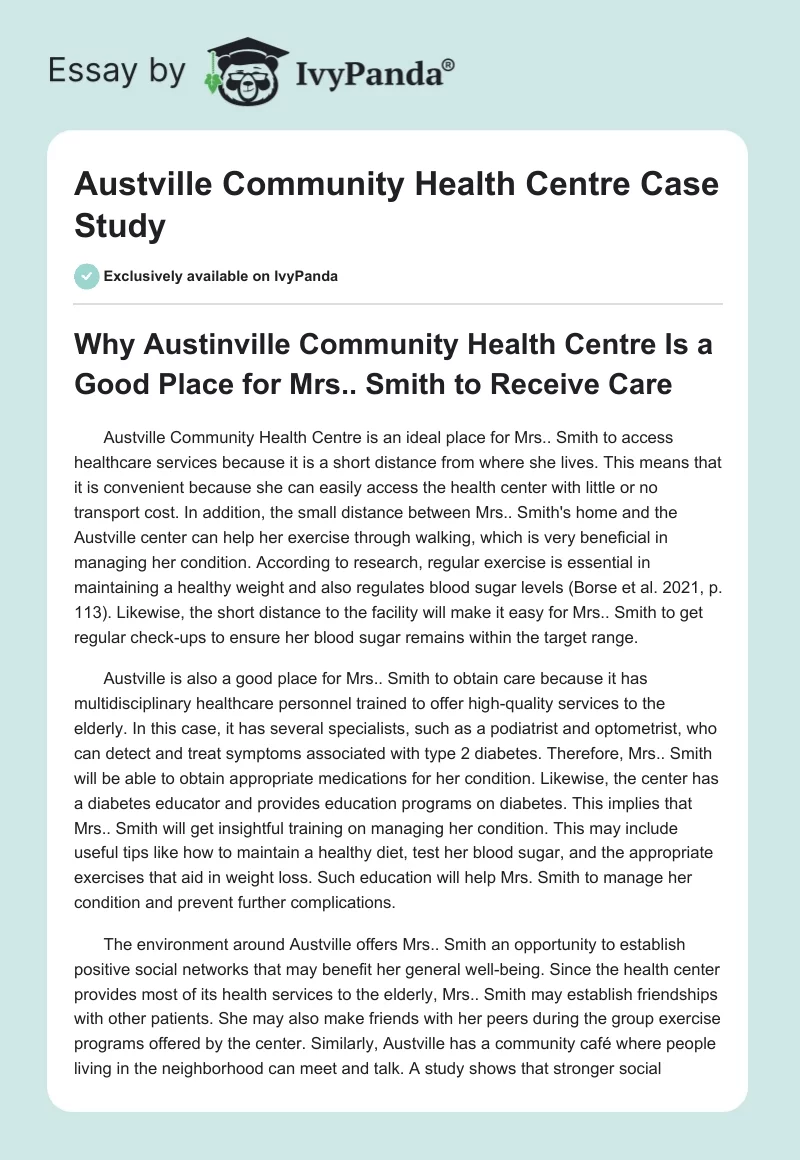 Austville Community Health Centre Case Study. Page 1