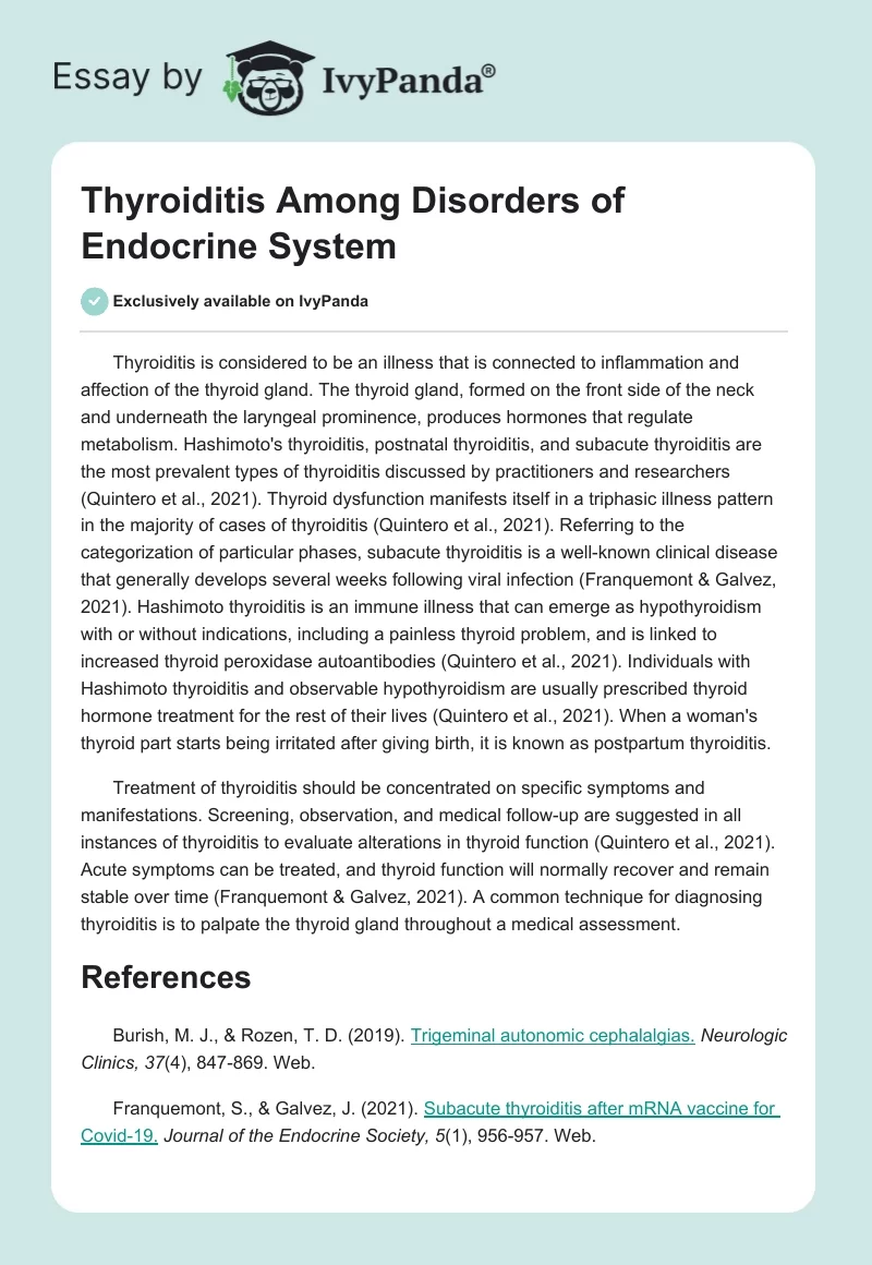 Thyroiditis Among Disorders of Endocrine System. Page 1