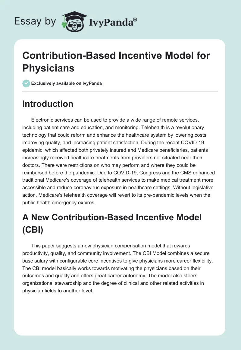 Contribution-Based Incentive Model for Physicians. Page 1
