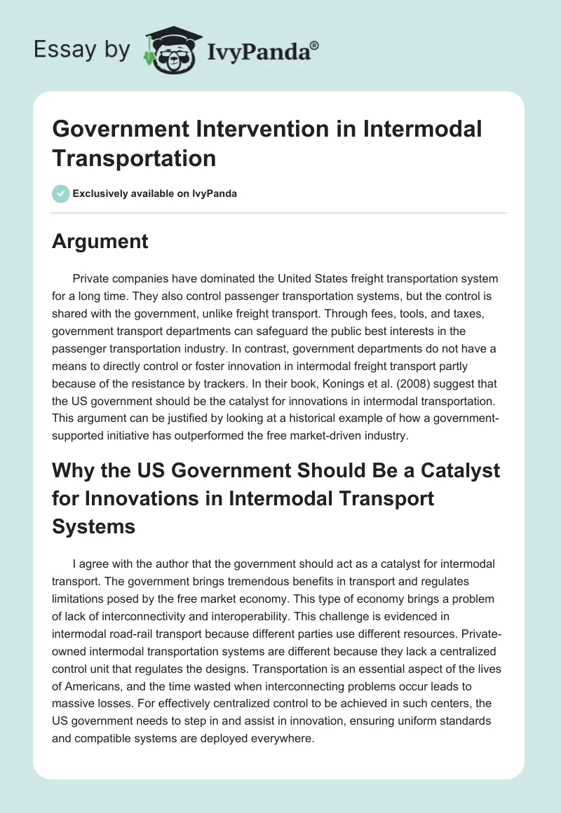 Government Intervention in Intermodal Transportation. Page 1