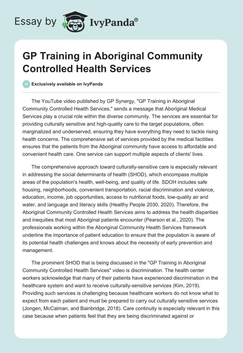 GP Training in Aboriginal Community Controlled Health Services. Page 1