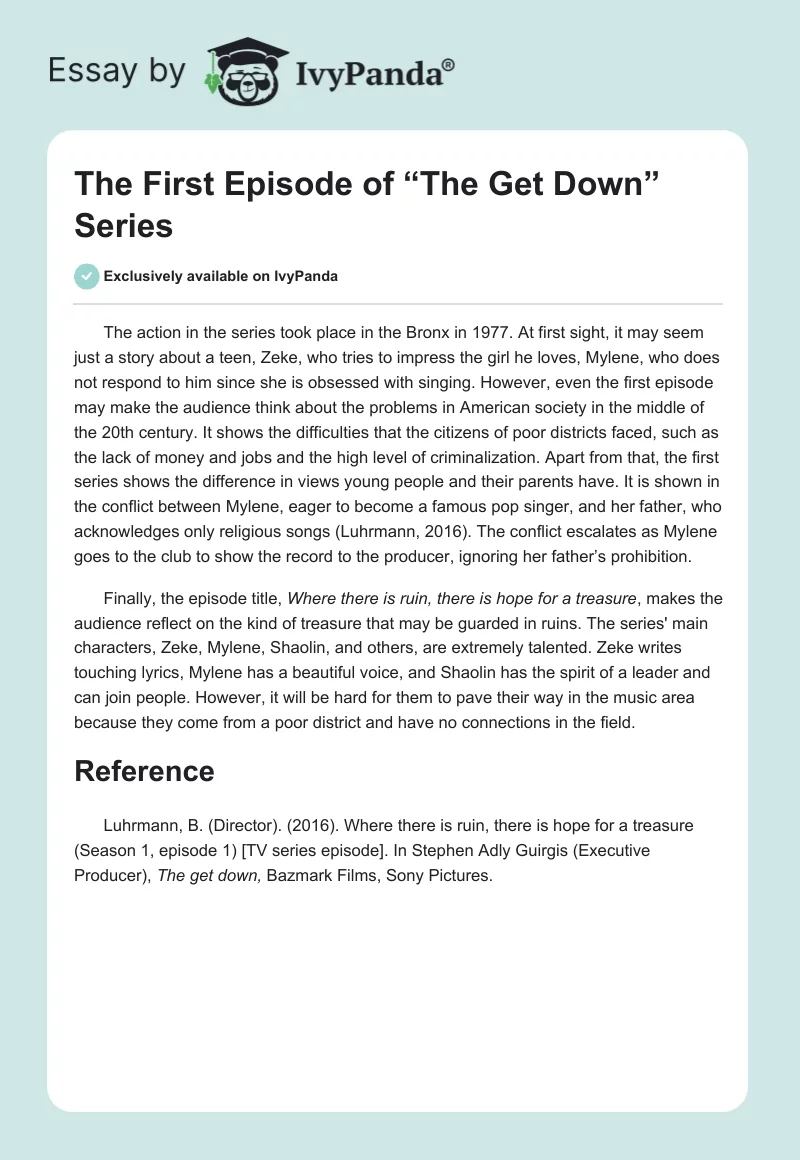 The First Episode of “The Get Down” Series. Page 1