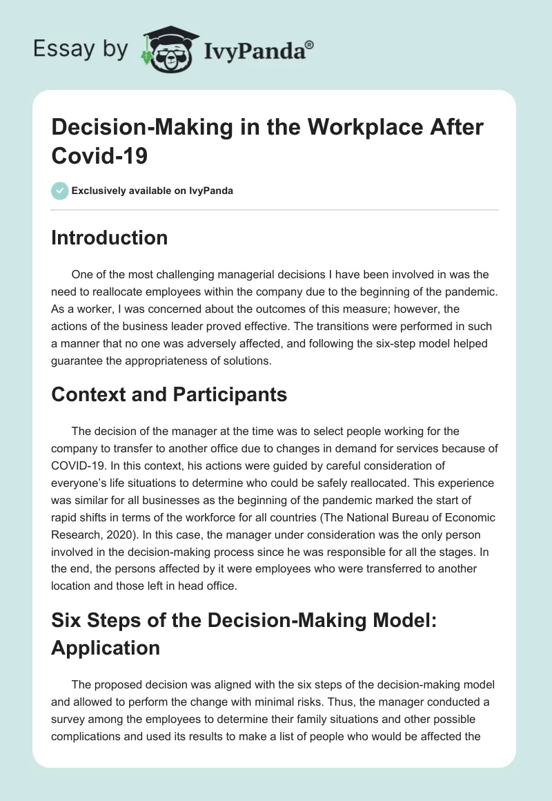 Decision-Making in the Workplace After Covid-19. Page 1