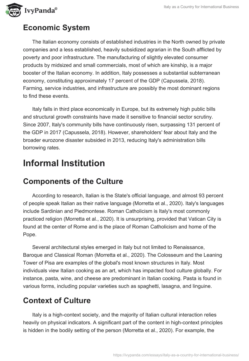 Italy as a Country for International Business. Page 2