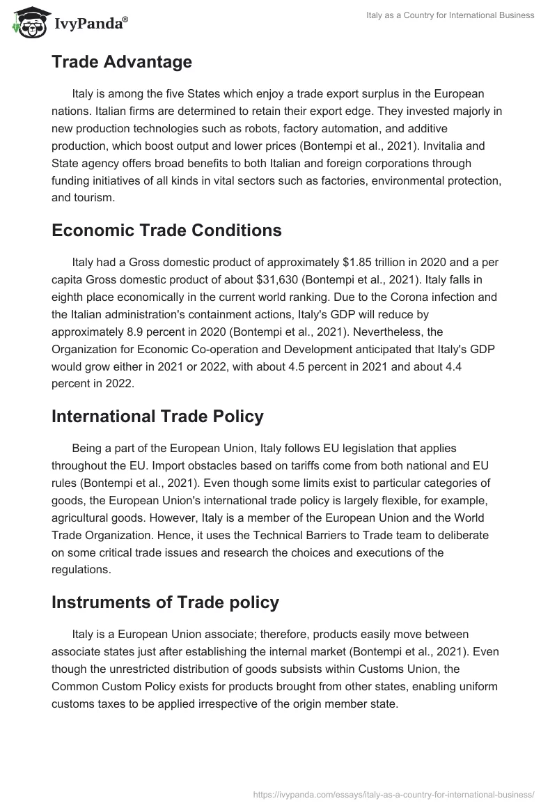 Italy as a Country for International Business. Page 5