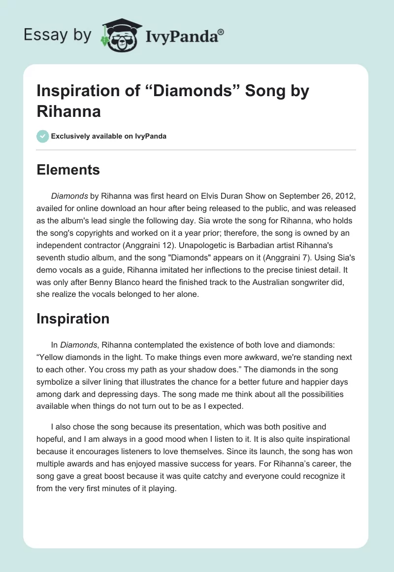 Inspiration of “Diamonds” Song by Rihanna. Page 1