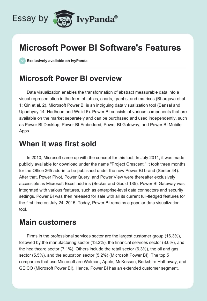 Microsoft Power BI Software's Features. Page 1