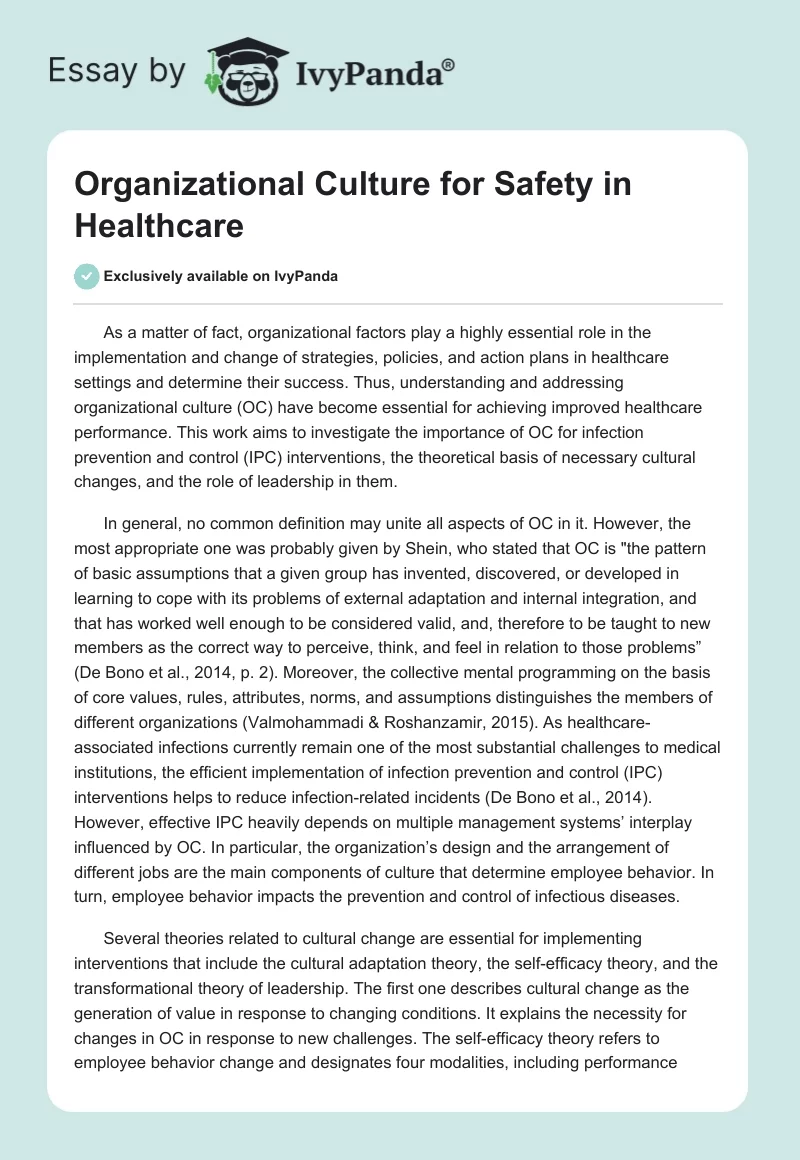 Organizational Culture for Safety in Healthcare. Page 1