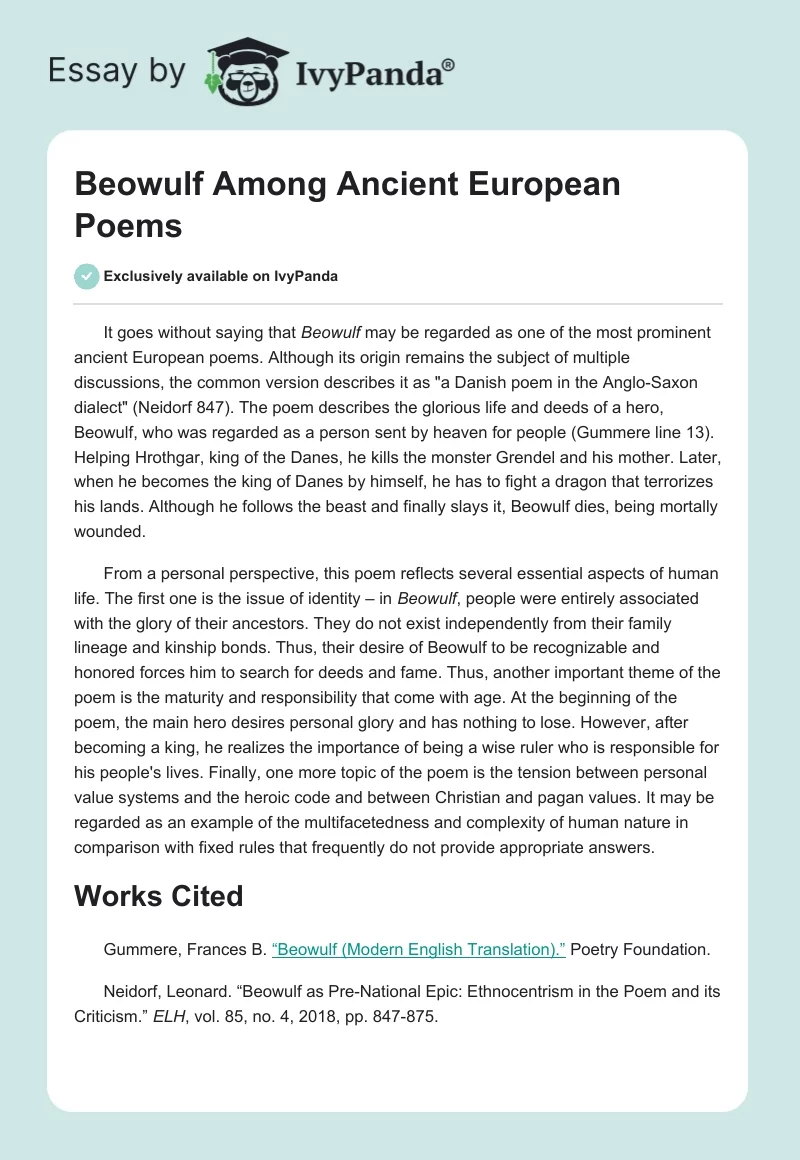 Beowulf Among Ancient European Poems. Page 1