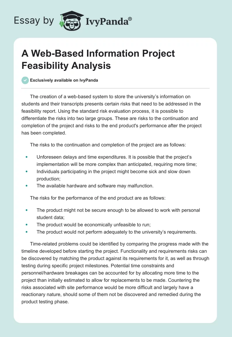 A Web-Based Information Project Feasibility Analysis. Page 1