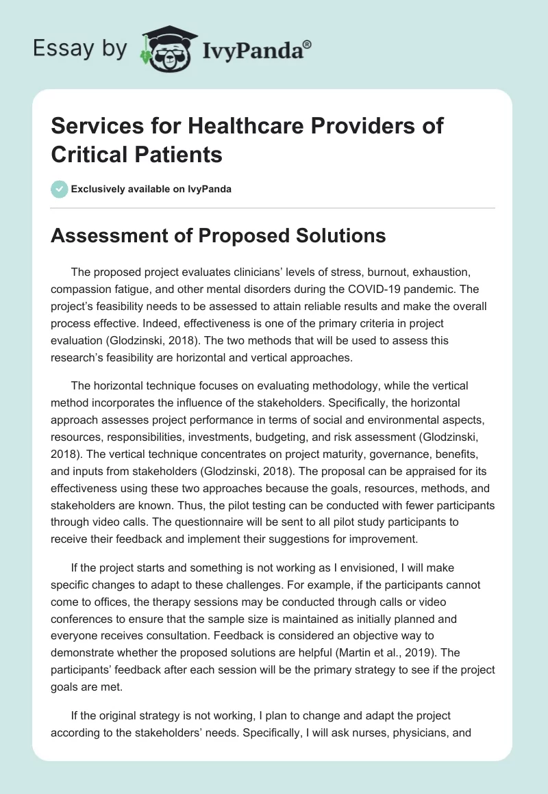 Services for Healthcare Providers of Critical Patients. Page 1