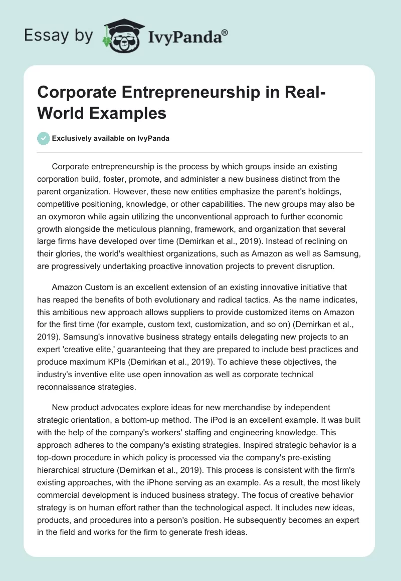 Corporate Entrepreneurship in Real-World Examples. Page 1