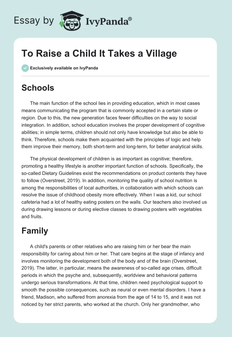 To Raise a Child It Takes a Village. Page 1