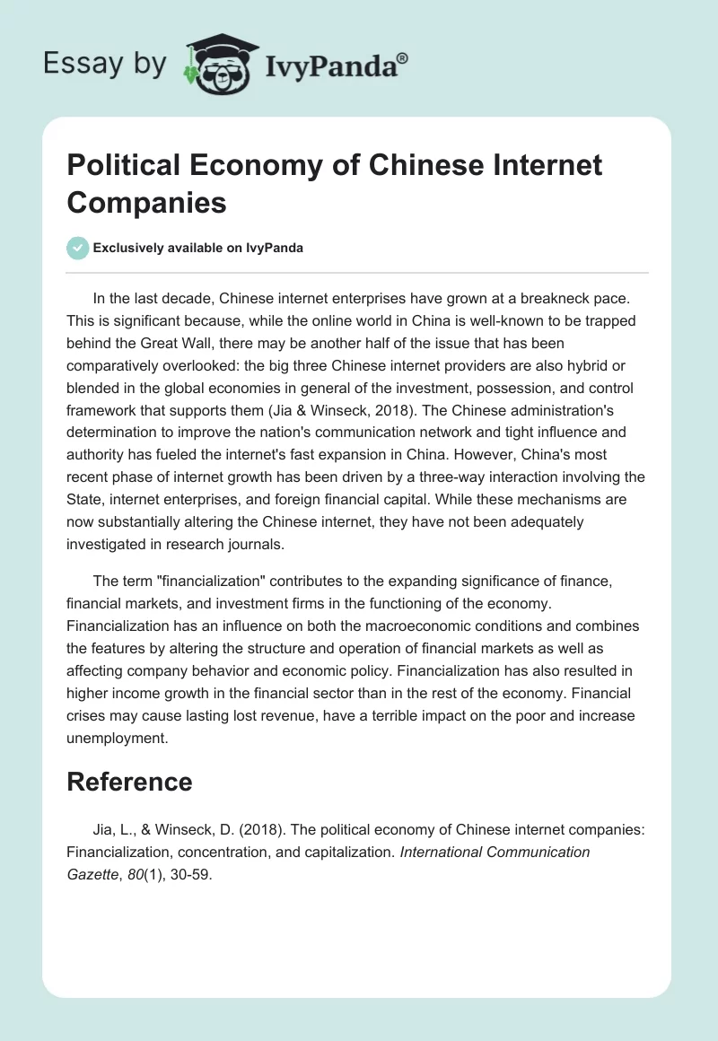 Political Economy of Chinese Internet Companies. Page 1