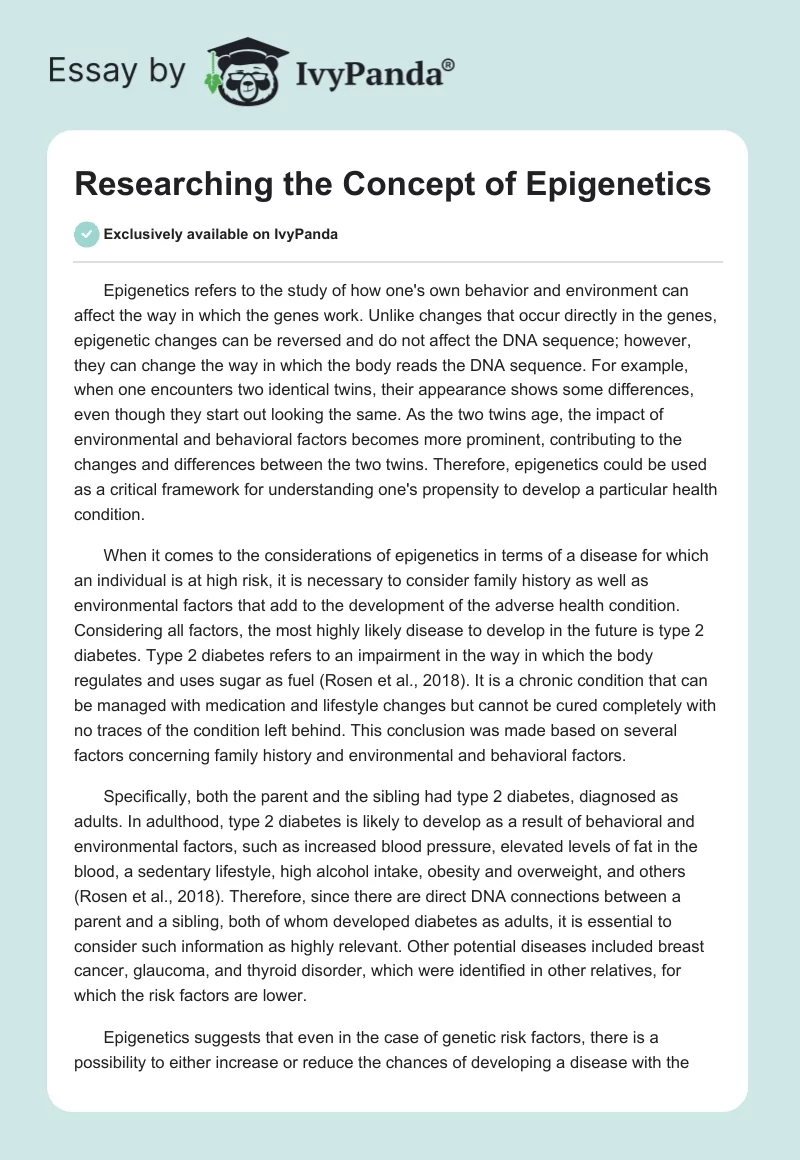 Researching the Concept of Epigenetics. Page 1