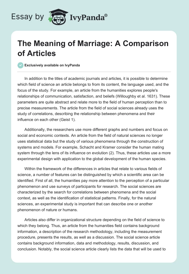 The Meaning of Marriage: A Comparison of Articles. Page 1