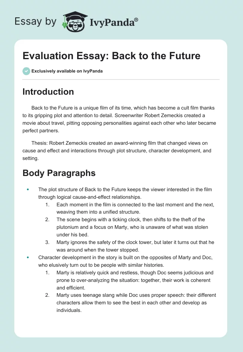 Evaluation Essay: Back to the Future. Page 1