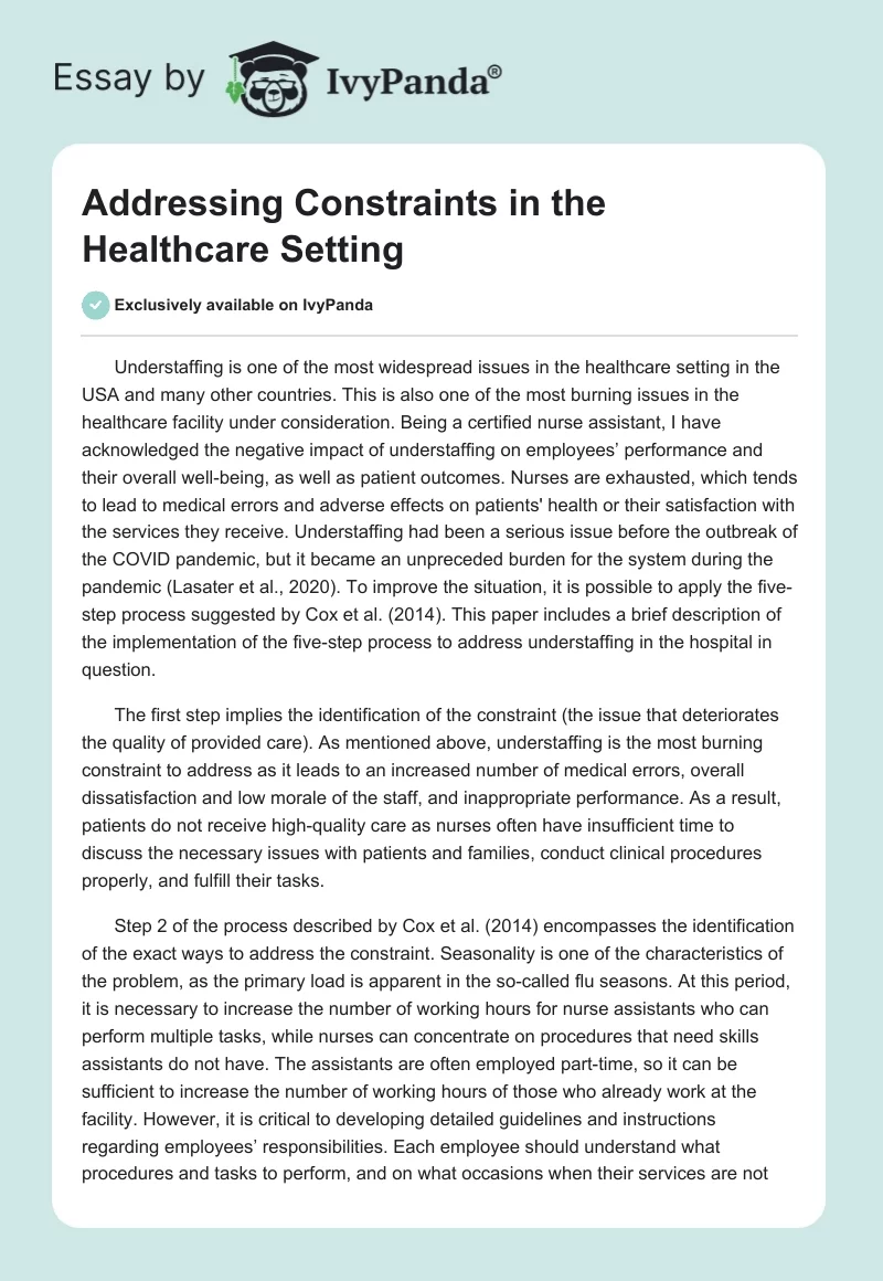 Addressing Constraints in the Healthcare Setting. Page 1