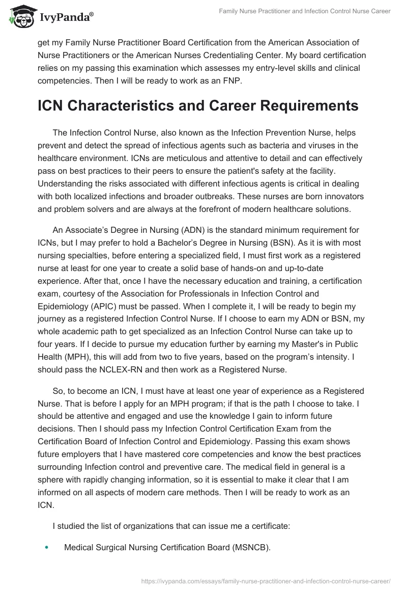 Family Nurse Practitioner and Infection Control Nurse Career. Page 2