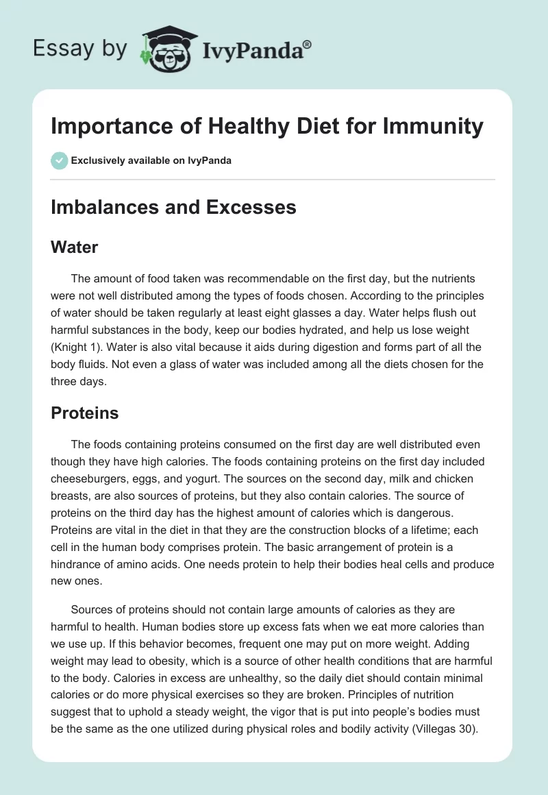 Importance of Healthy Diet for Immunity. Page 1