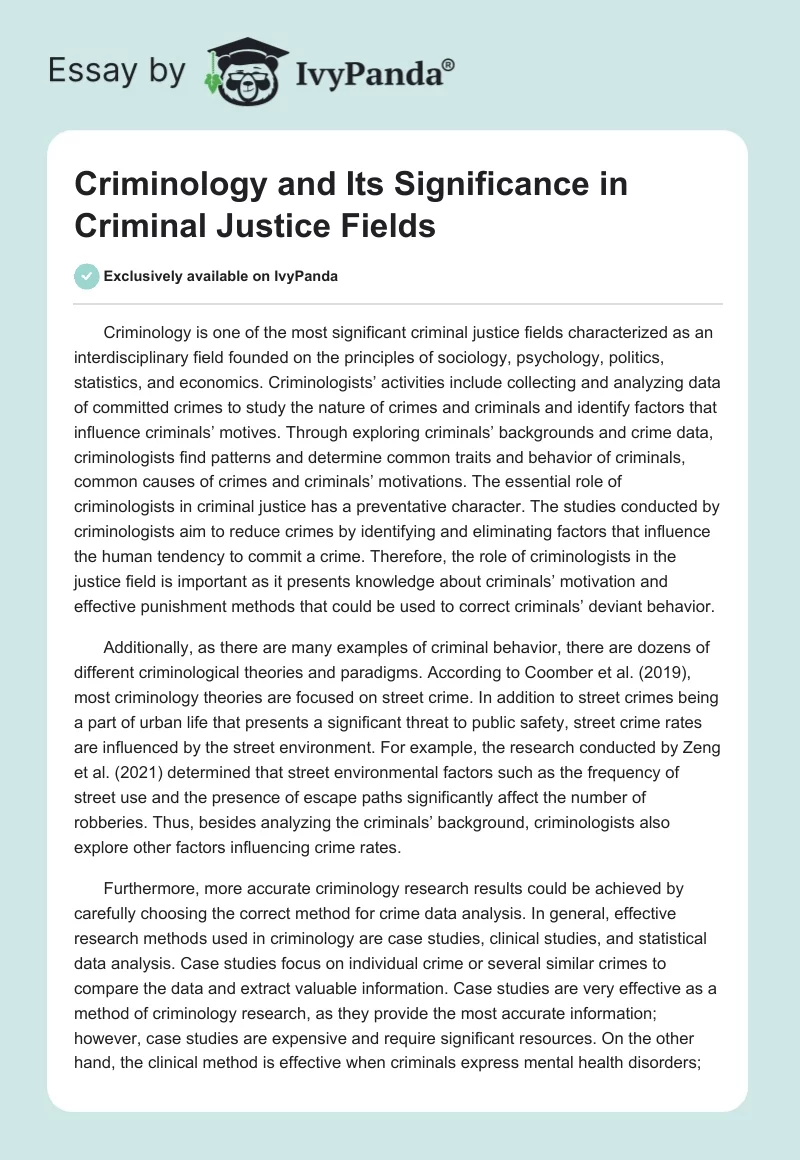Criminology and Its Significance in Criminal Justice Fields. Page 1
