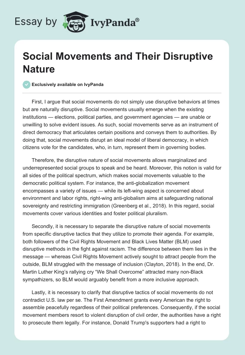 Social Movements and Their Disruptive Nature. Page 1