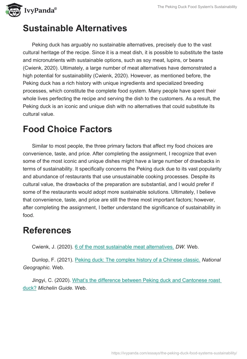 The Peking Duck Food System’s Sustainability. Page 2