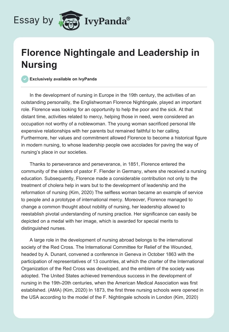 Florence Nightingale and Leadership in Nursing. Page 1