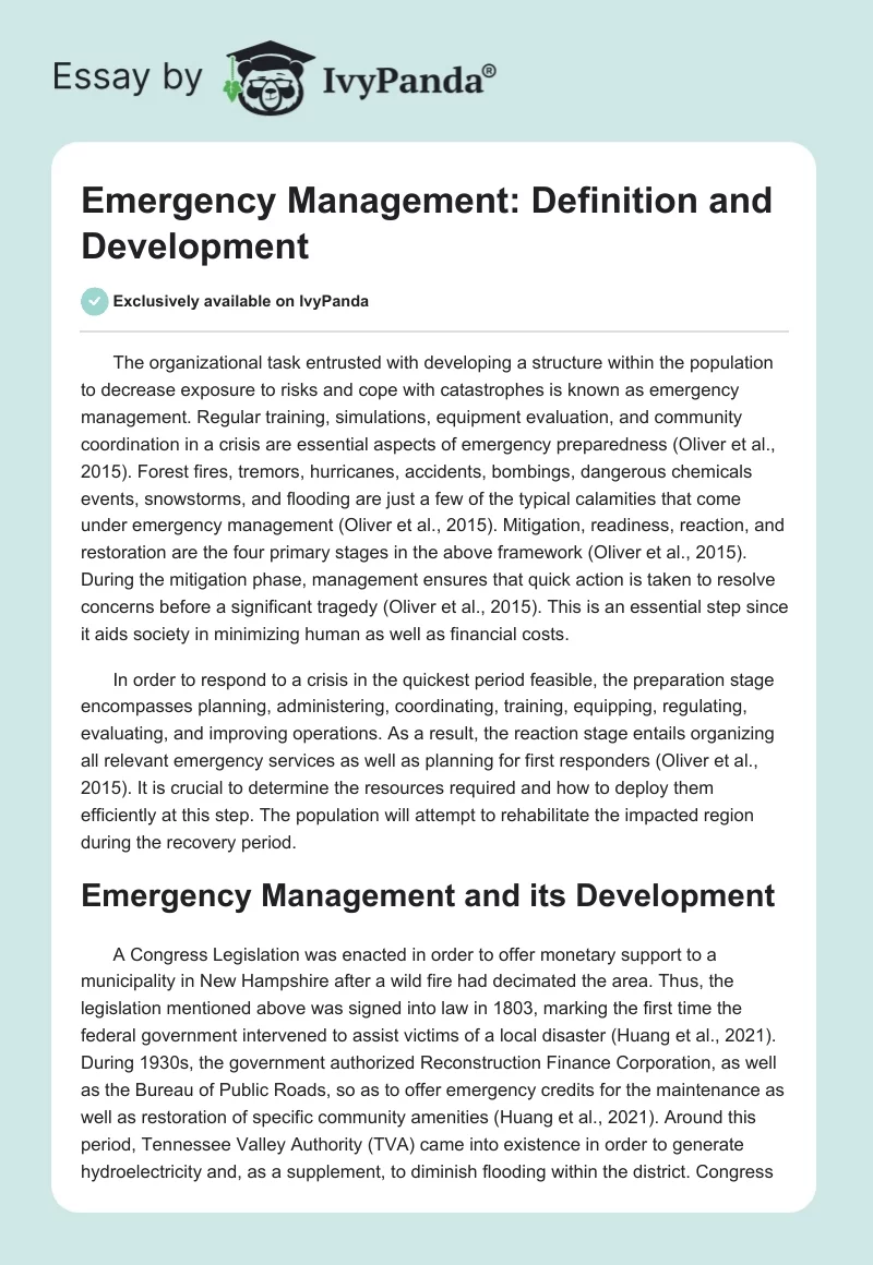 Emergency Management: Definition and Development. Page 1
