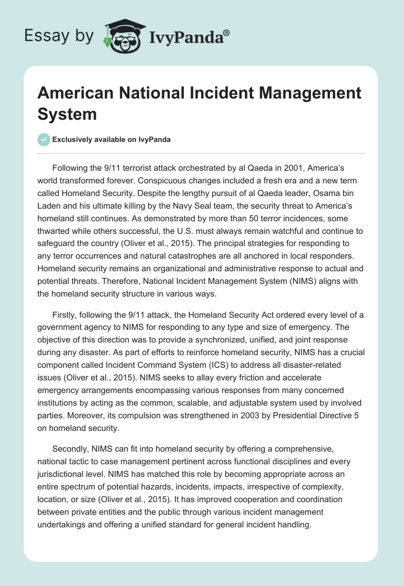 American National Incident Management System. Page 1