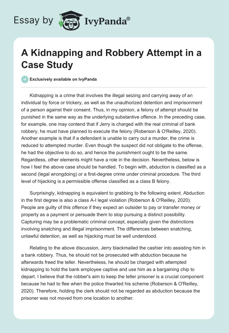 A Kidnapping and Robbery Attempt in a Case Study. Page 1