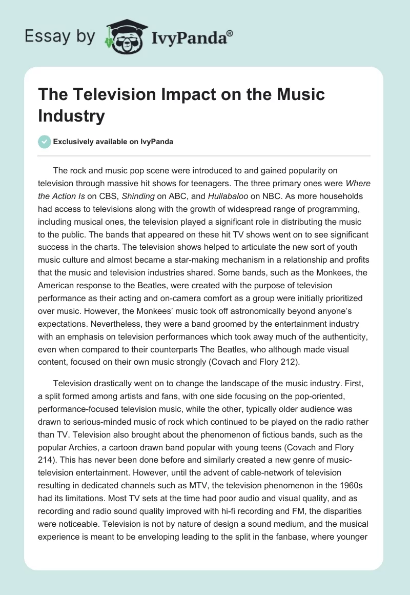 The Television Impact on the Music Industry. Page 1