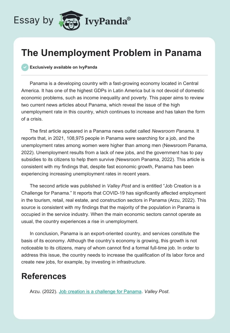 The Unemployment Problem in Panama. Page 1