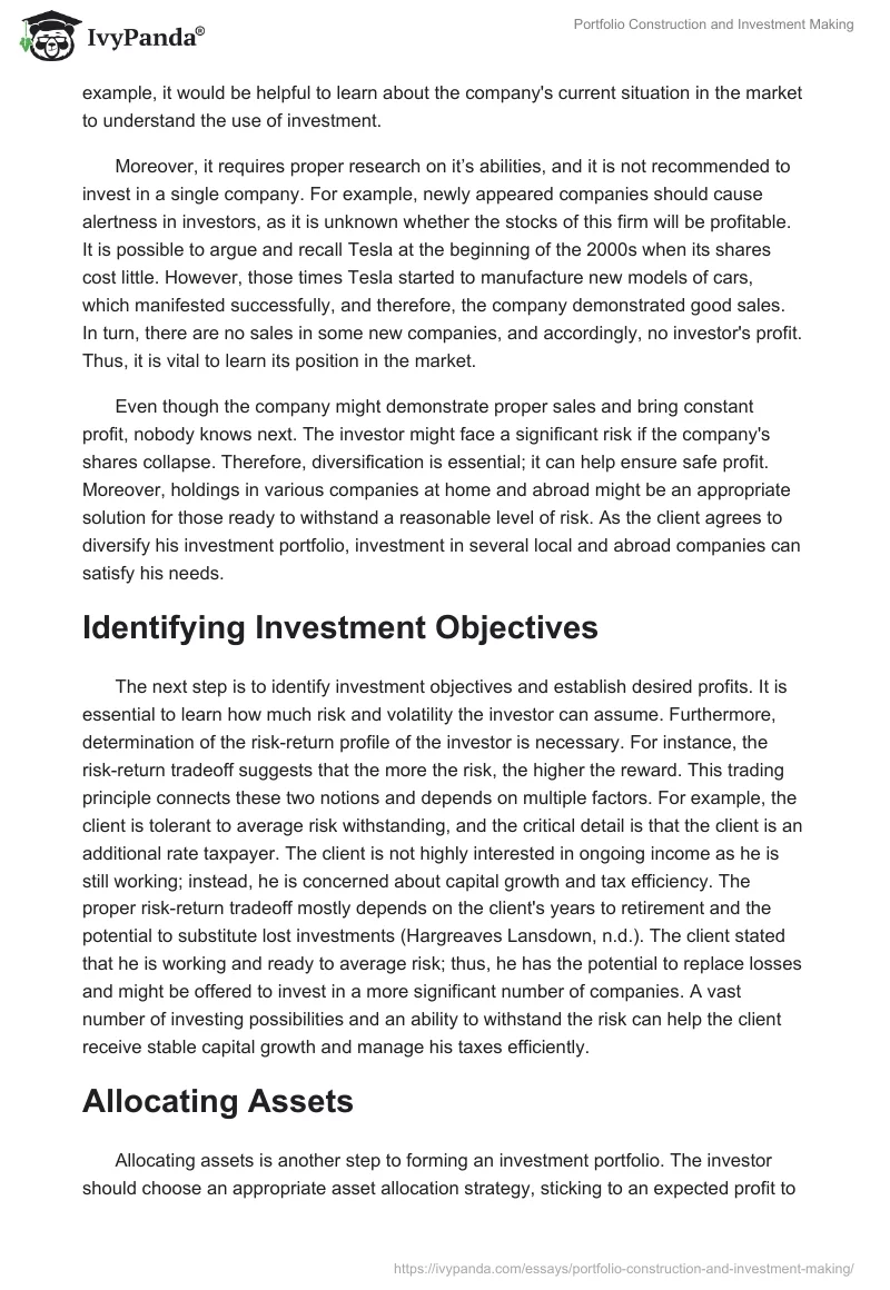 Portfolio Construction and Investment Making. Page 2