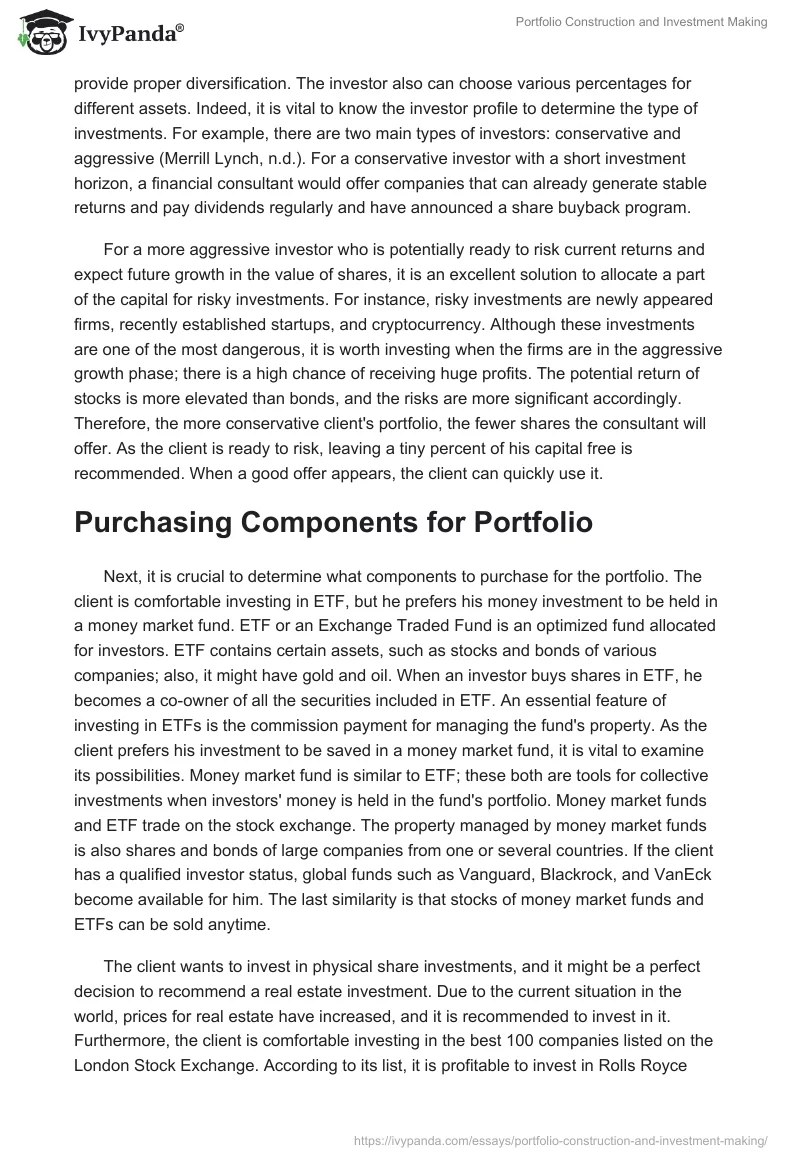 Portfolio Construction and Investment Making. Page 3