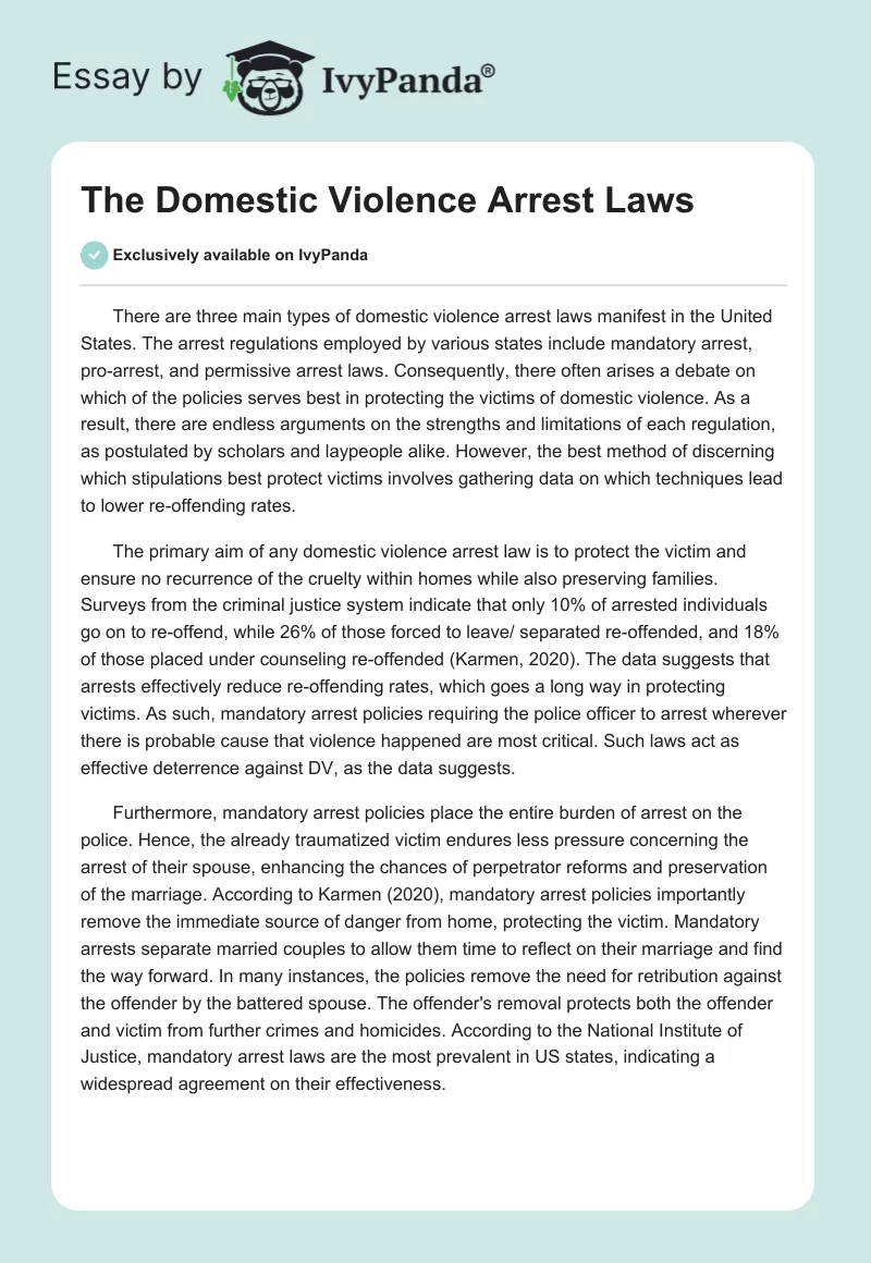 The Domestic Violence Arrest Laws. Page 1