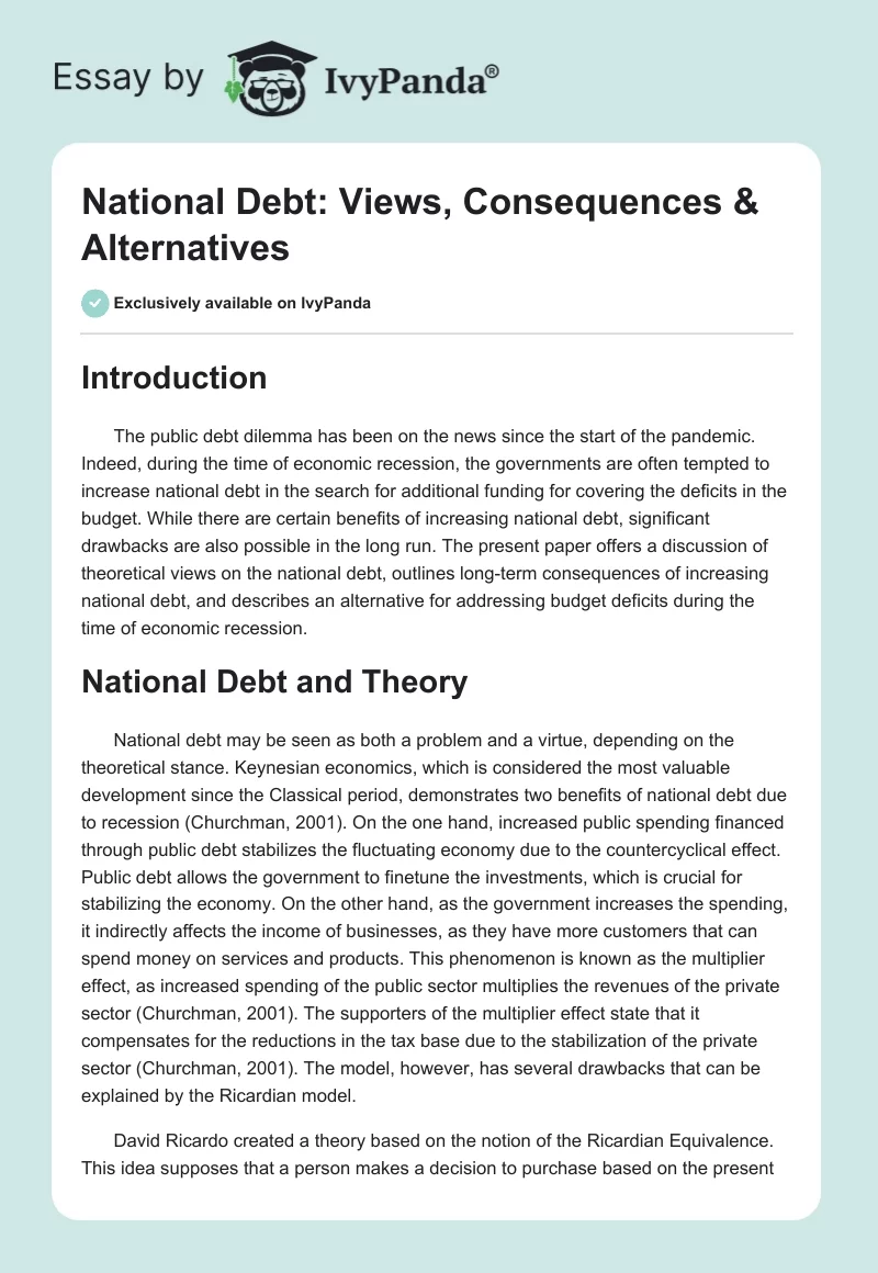 National Debt: Views, Consequences & Alternatives. Page 1
