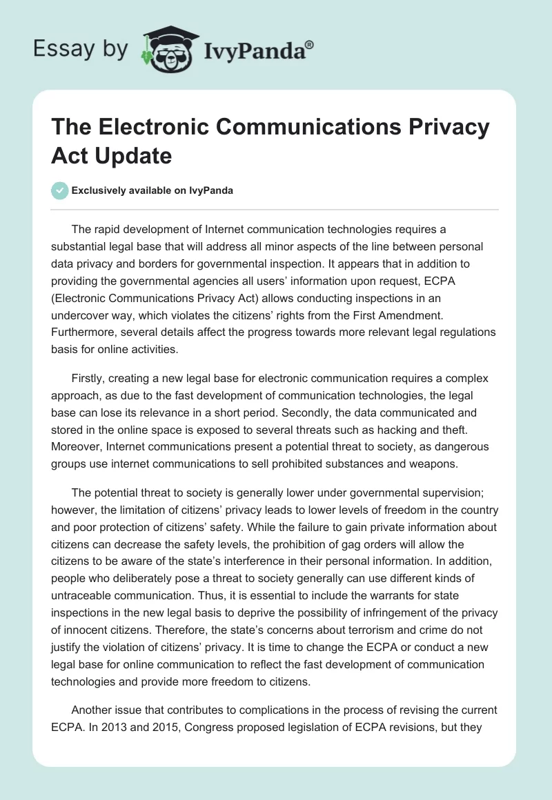 The Electronic Communications Privacy Act Update. Page 1