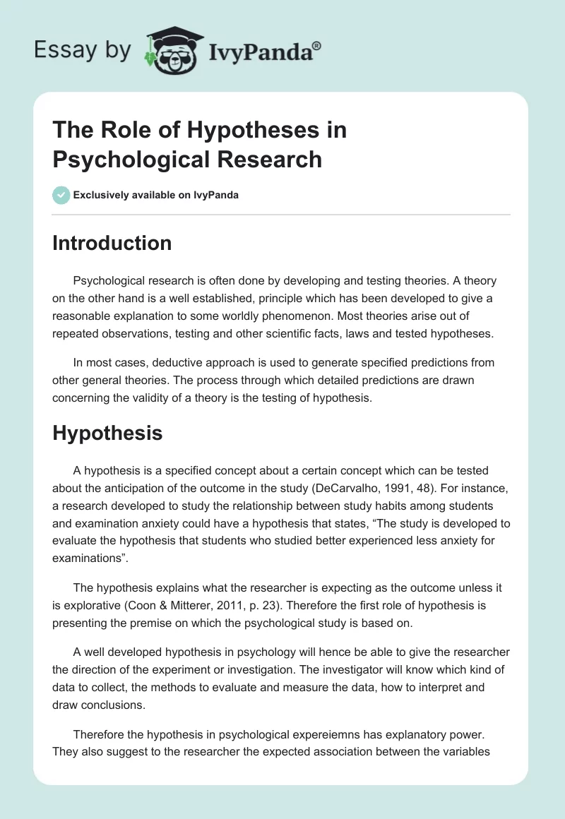 The Role of Hypotheses in Psychological Research. Page 1