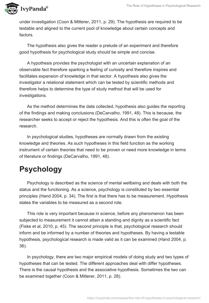 The Role of Hypotheses in Psychological Research. Page 2