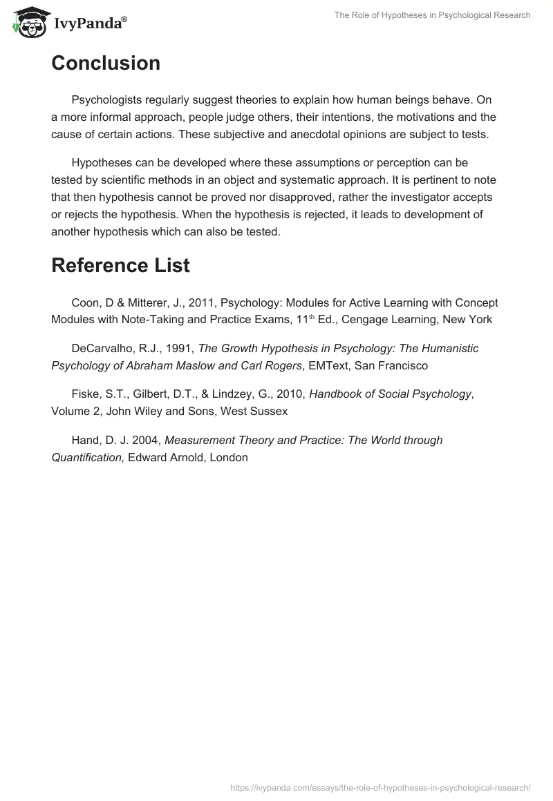 The Role of Hypotheses in Psychological Research. Page 4