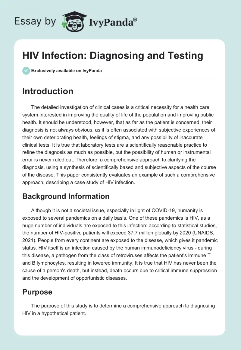 HIV Infection: Diagnosing and Testing. Page 1