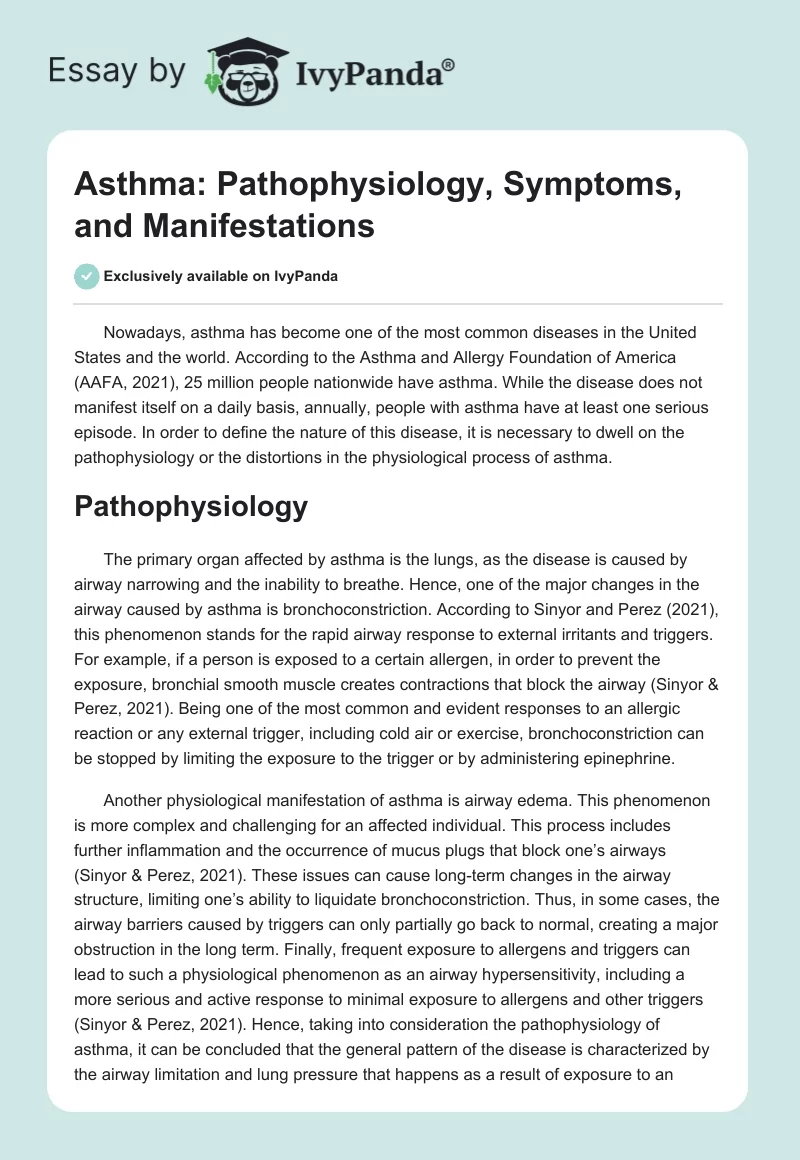 Asthma: Pathophysiology, Symptoms, and Manifestations. Page 1