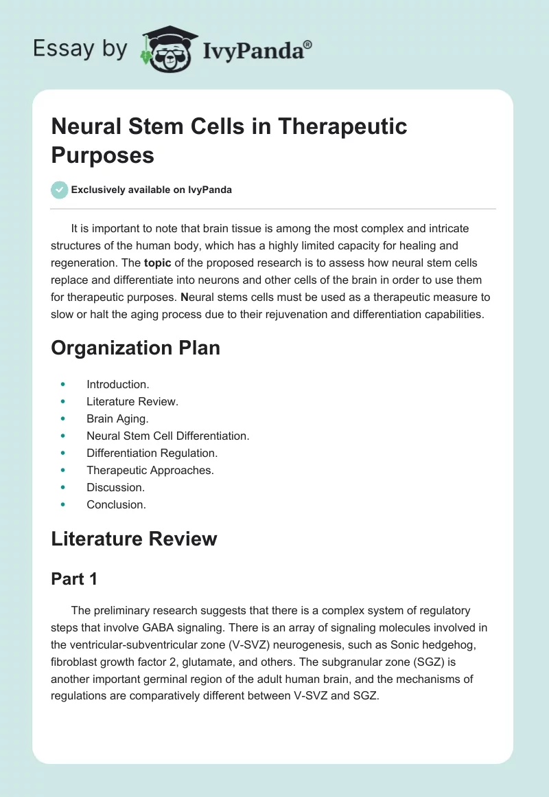 Neural Stem Cells in Therapeutic Purposes. Page 1