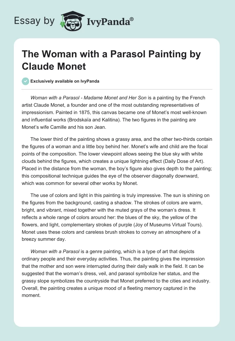 The "Woman with a Parasol" Painting by Claude Monet. Page 1