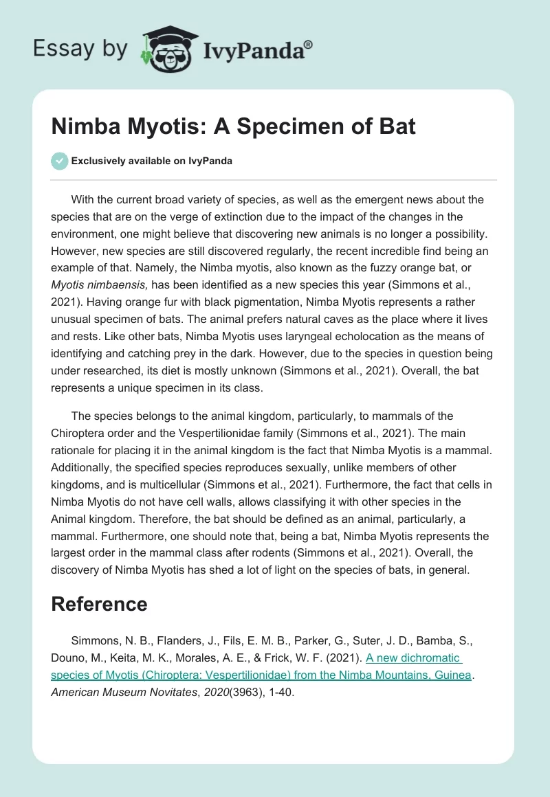 Nimba Myotis: A Specimen of Bat. Page 1