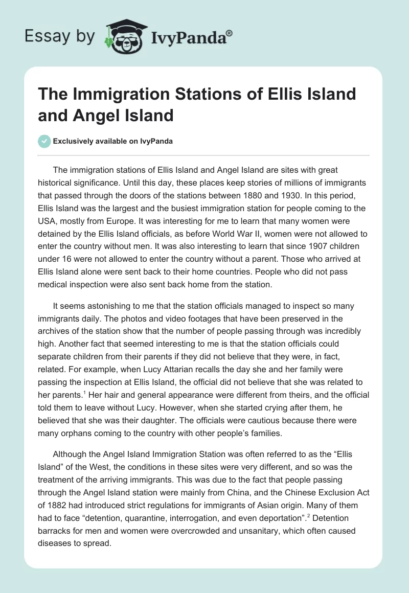 The Immigration Stations of Ellis Island and Angel Island. Page 1