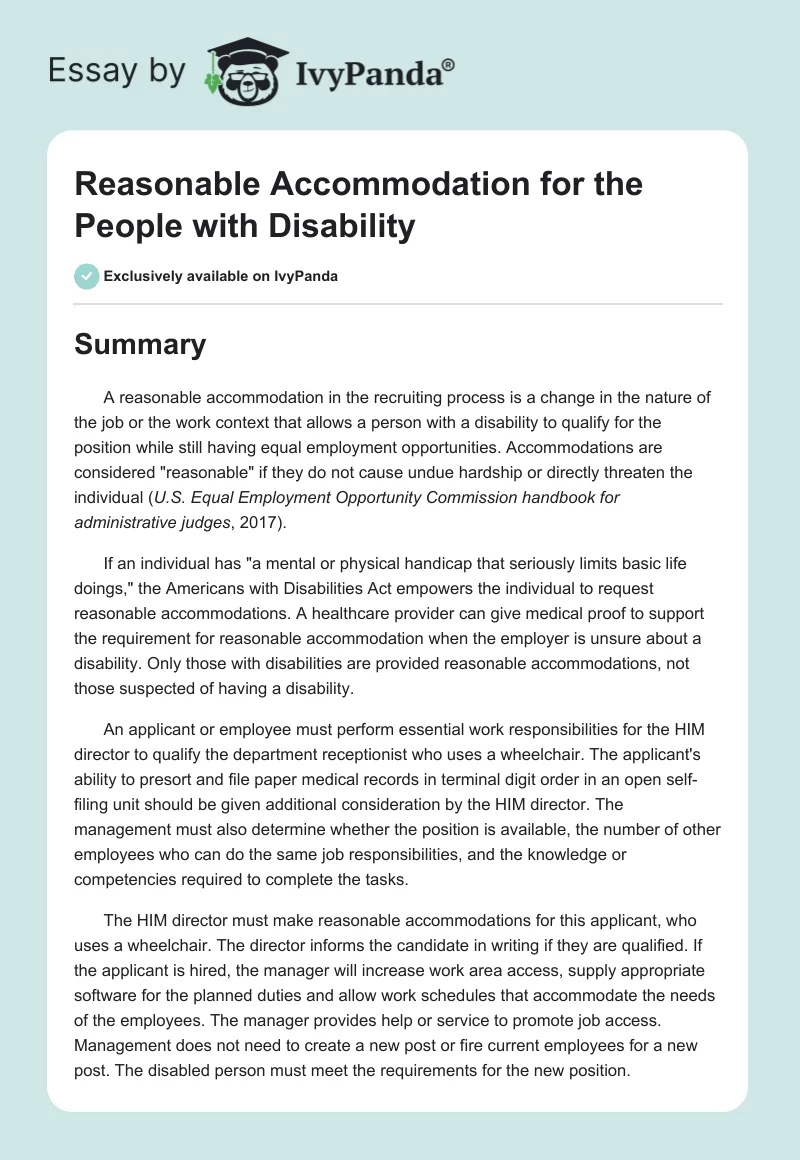 Reasonable Accommodation for the People with Disability. Page 1
